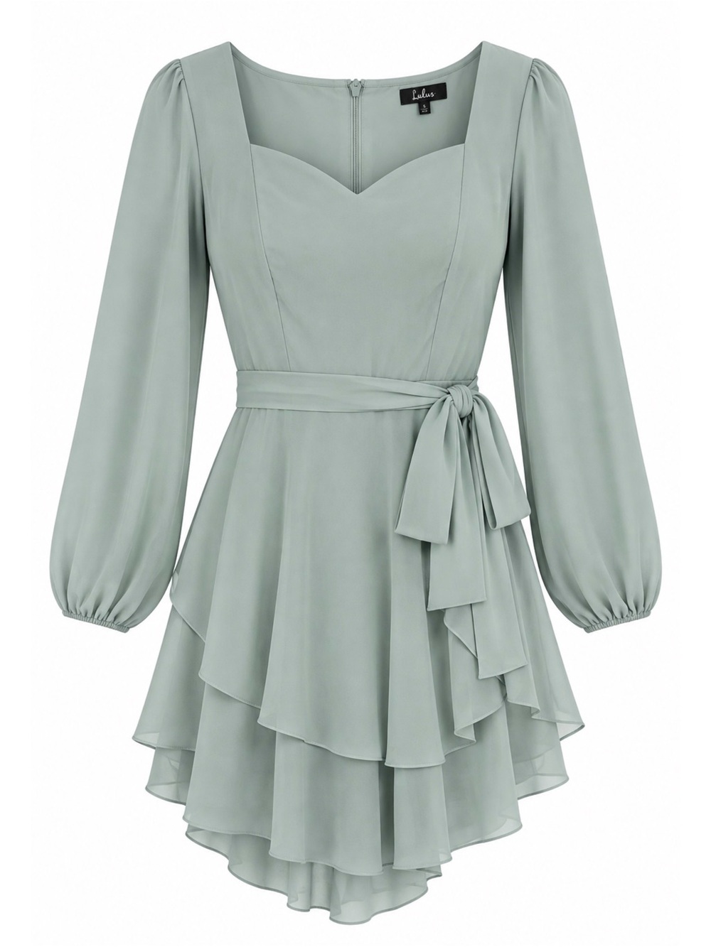Simplee Apparel Sage Green Long Sleeve Tiered Wrap Mini Dress